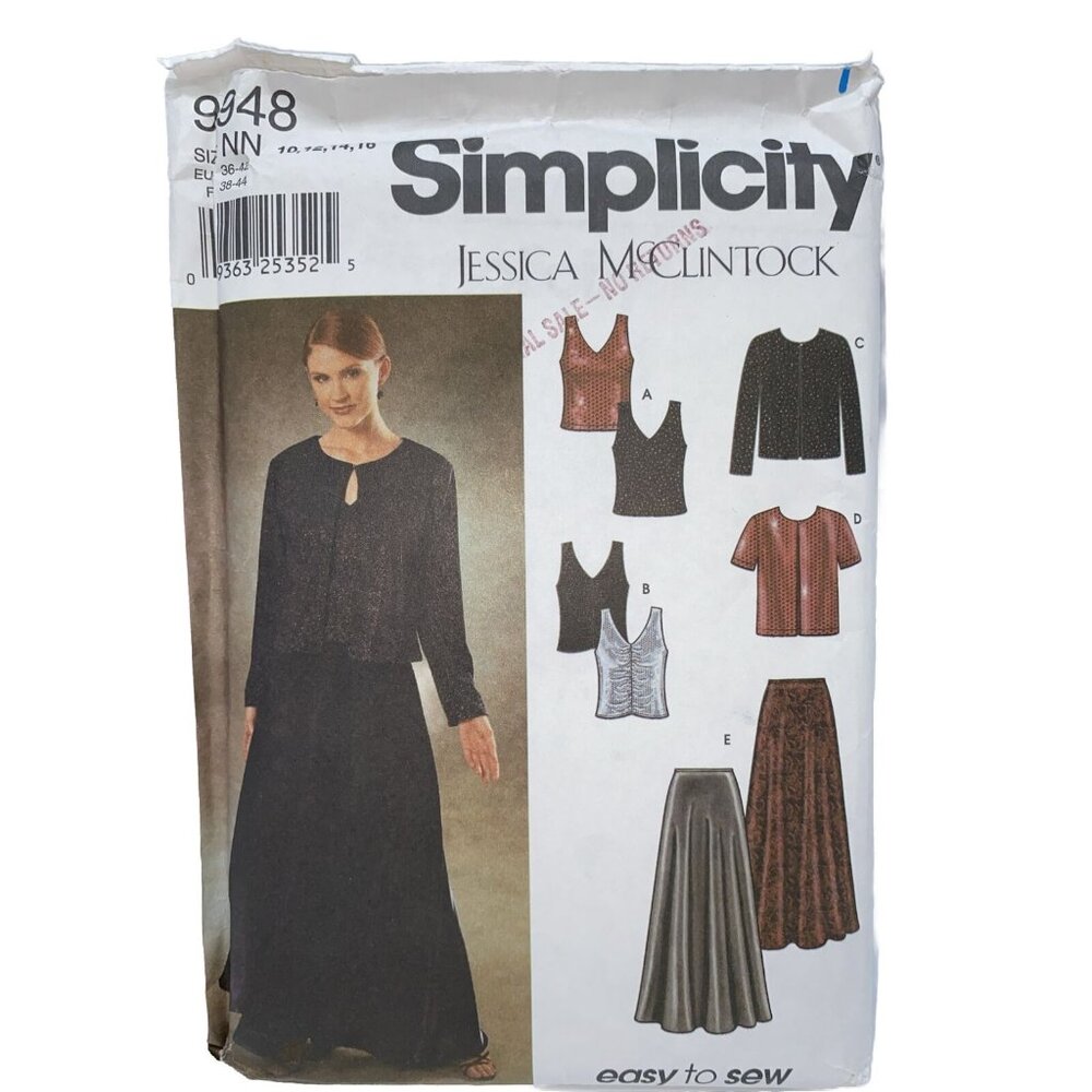 Jessica McClintock Simplicity 9948 Evening Skirt Top Cardigan Size 10-16 Uncut